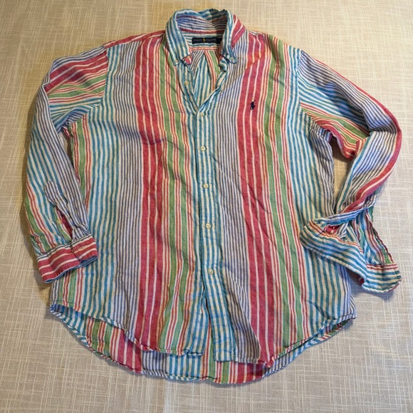 Polo Ralph Lauren Other - Polo Ralph Lauren Mens Large 100% Linen Multi Color Striped Button Down Shirt
